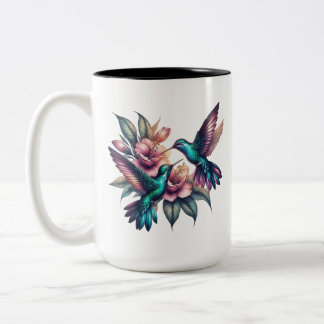 Tasse 2 Couleurs Colibri et grande fleur