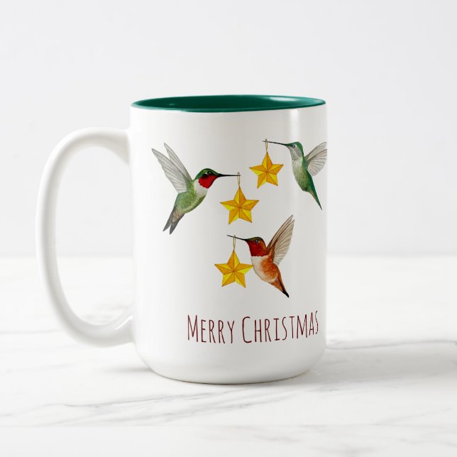 Tasse 2 Couleurs Colibris personnalisés Joyeux Noël (Gauche)