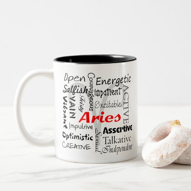 Tasse 2 Couleurs Collage d'astrologie Zodiac Aries personnalisée (Avec donut)