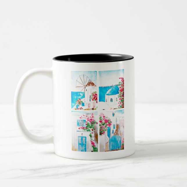 Tasse 2 Couleurs Collage de peinture aquarelle grecque (Gauche)
