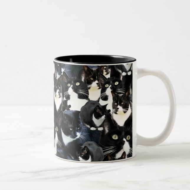 Tasse 2 Couleurs Collage fou de chat de smoking (Droit)