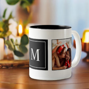 Tasse 2 Couleurs Collage photo de Monogramme moderne