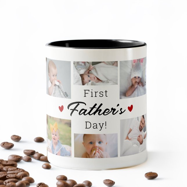Tasse 2 Couleurs Collage photo de première Fête des pères (First Father's Day Photo Collage Two-Tone Coffee Mug)