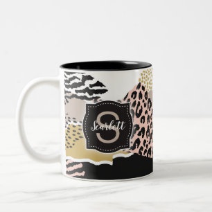 Tasse 2 Couleurs Collage Zebra Leopard avec Monogramme et nom perso