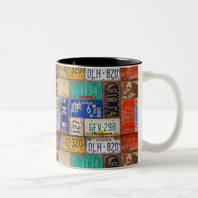 Tasse 2 Couleurs Collection de plaques d'immatriculation rétro (Droit)