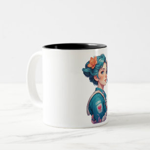 Tasse 2 Couleurs Colorful Girl Portrait with Flowers 