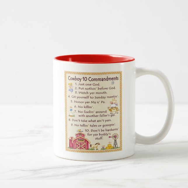 Tasse 2 Couleurs Commandements du cowboy 10 - amusement de ferme (Droit)