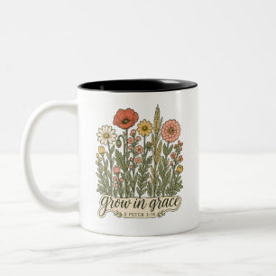 Tasse 2 Couleurs Conception de verset biblique floral chrétien « Cr