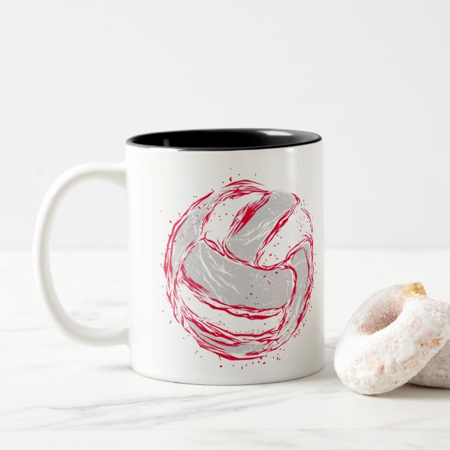 Tasse 2 Couleurs Conception grise rouge drôle de volleyball - (Avec donut)