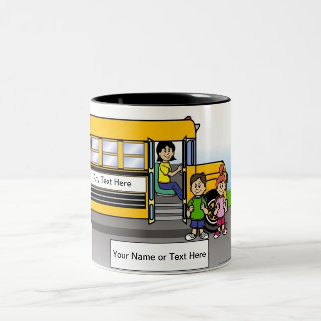 Tasse 2 Couleurs Conducteur de bus scolaire personnalisé - Cartoon  (Centre)