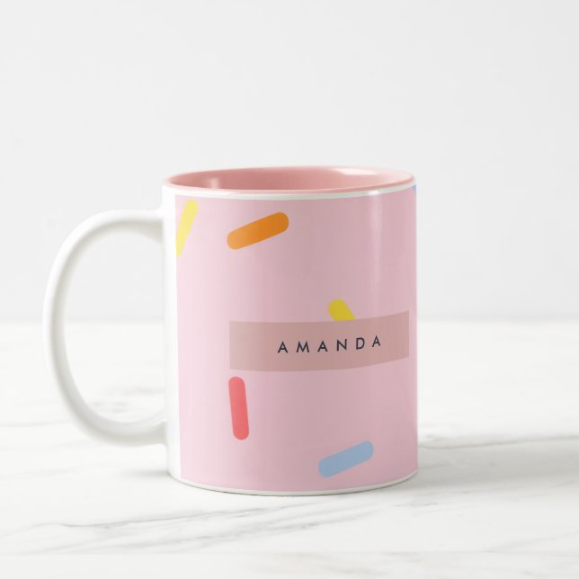 Tasse 2 Couleurs Confettis roses pastel personnalisés avec paillett (Gauche)