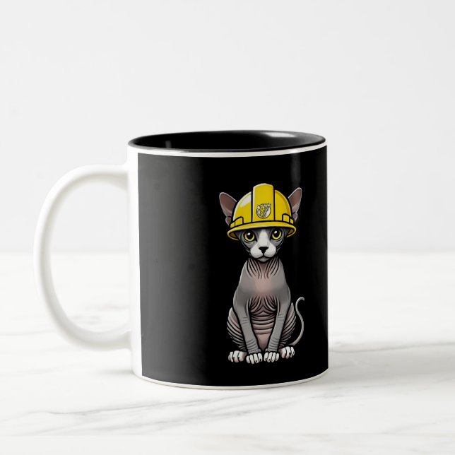 Tasse 2 Couleurs Construction Sphynx Chat Dur Casquette sans cheveu (Gauche)