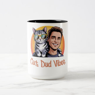 Tasse 2 Couleurs Cool Chat Papa Vibes T-Shirt Style Rétro Funny Kit