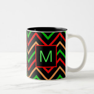 Tasse 2 Couleurs Cool coloré Chevron sur Monogramme noir