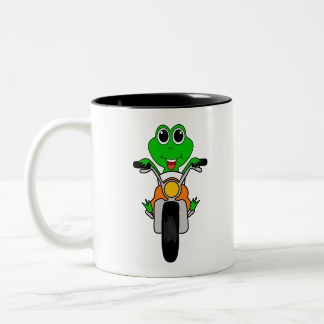Tasse 2 Couleurs Cool Frog Riding A Motorcycle Cartoon (Gauche)