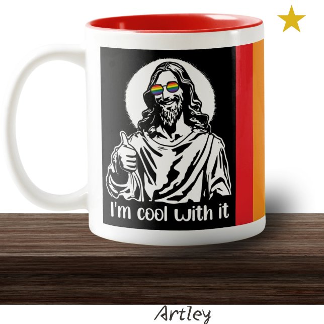 Tasse 2 Couleurs Cool Hippie Gay pride Jésus Pouce vers le haut (Créateur téléchargé)