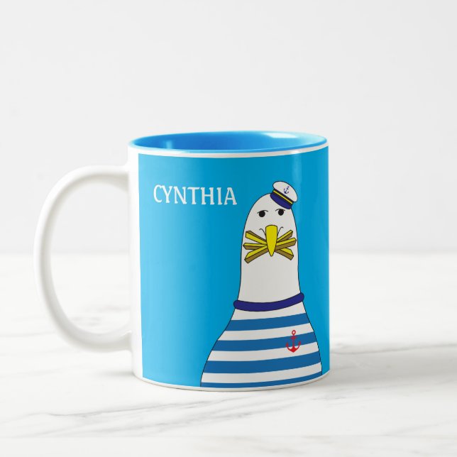 Tasse 2 Couleurs Cool marin Seagull Bird Eating Chips Yacht (Gauche)