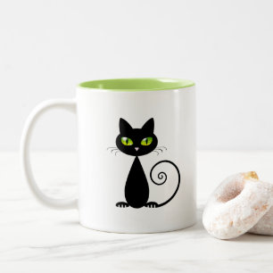 Tasse 2 Couleurs Cool mignon assise Chat noir avec yeux verts