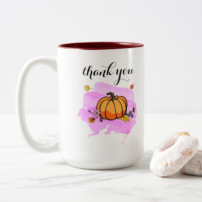 Tasse 2 Couleurs cool mignon jaune citrouille moderne amoureux de l (Avec donut)