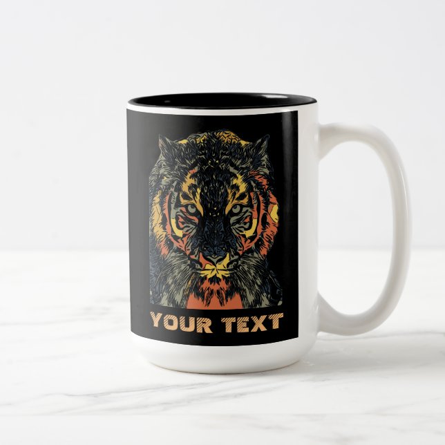 Tasse 2 Couleurs Cool Tiger Face Art Ajouter Votre Propre Texte (Droit)