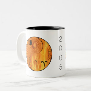 Tasse 2 Couleurs Coq de bois 1945 2005 Feu Aries zodiac Anniversair