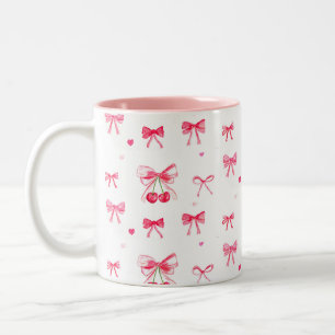 Tasse 2 Couleurs Coquette esthétique Bow rose Elégante aquarelle