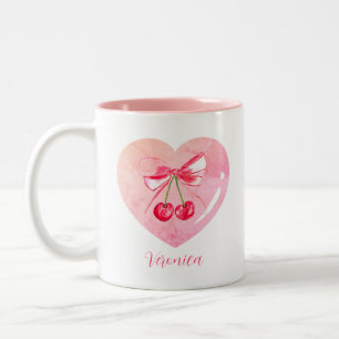Tasse 2 Couleurs Coquette esthétique Bow rose Elégante aquarelle