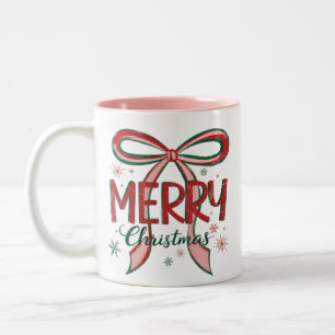 Tasse 2 Couleurs Coquette Joyeux Noël Rétro Xmas Nœud Vintage 