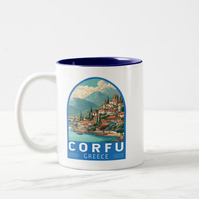 Tasse 2 Couleurs Corfu Greece Travel Art Emblem (Gauche)