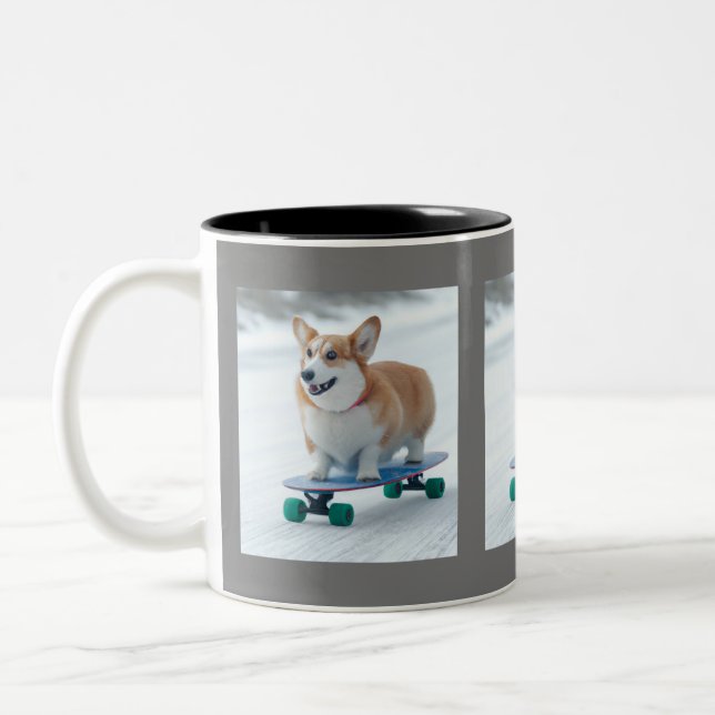 Tasse 2 Couleurs Corgi fun skateboard (Gauche)