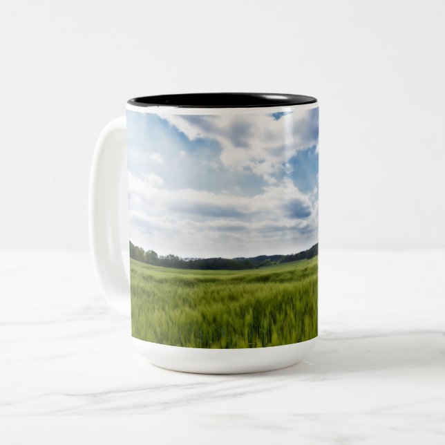 Tasse 2 Couleurs Corneilles vertes et ciels bleus (Devant gauche)