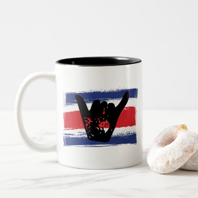 Tasse 2 Couleurs Costa Rica Drapeau Shaka Surf (Avec donut)