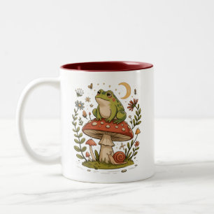 Tasse 2 Couleurs Cottagecore Grenouille Champignon Toadstool Forêt 