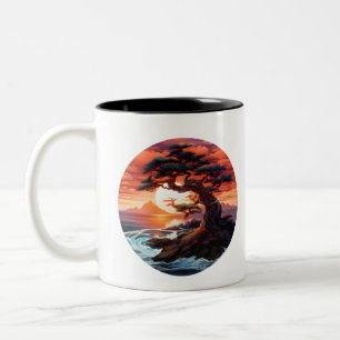 Tasse 2 Couleurs Coucher de soleil de Bonsai sur l'océan