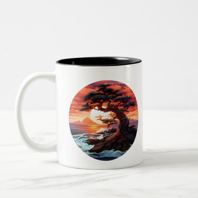 Tasse 2 Couleurs Coucher de soleil de Bonsai sur l'océan (Gauche)