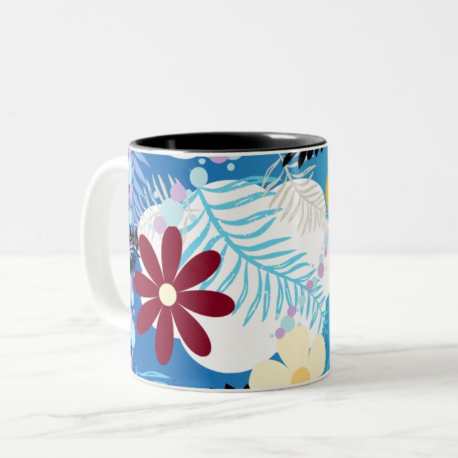 Tasse 2 Couleurs Couleur Cute Daisies Ferns Bubbles Clouds Motif (Devant gauche)