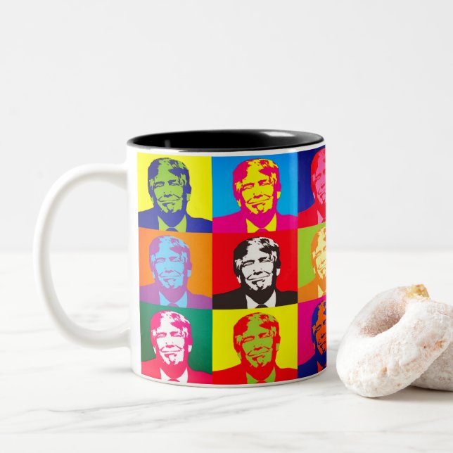 Tasse 2 Couleurs Couleur Personnalisée Joyeux Donald Trump Colorful (Avec donut)