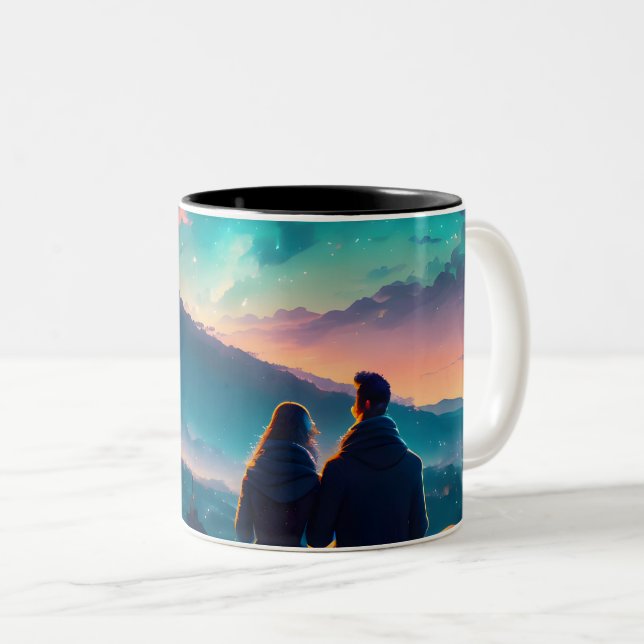 Tasse 2 Couleurs Couple Assis Sur Le Toit (Devant droit)