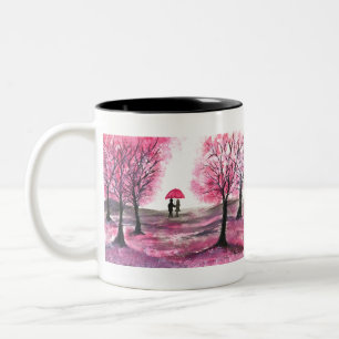 Tasse 2 Couleurs Couple d'amour de mariage rustique arbre de fleurs