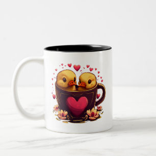 Tasse 2 Couleurs Couple de canard romantique en forme de coeur, Sai