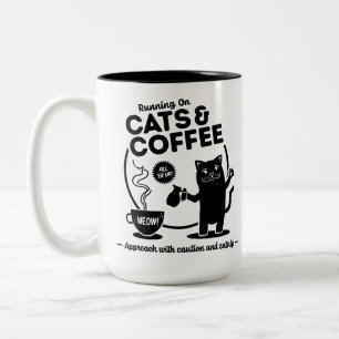 Tasse 2 Couleurs Courir sur Chats et Café 15 oz.