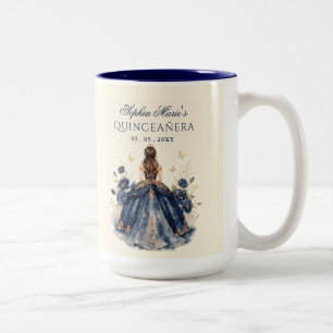 Tasse 2 Couleurs Couronne de Fleurs Papillon Navy Or Quinceañera