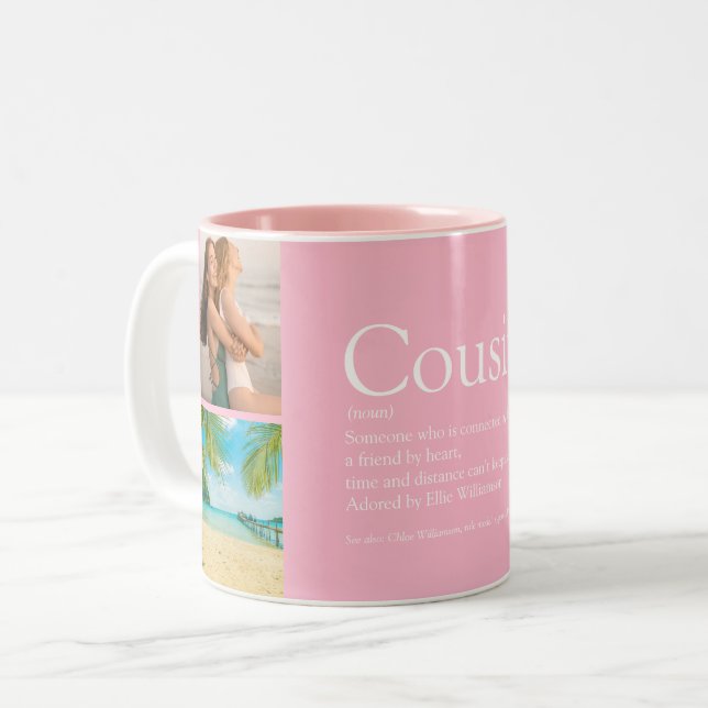 Tasse 2 Couleurs Cousin Girly Pink Photo Collage Définition amusant (Devant gauche)