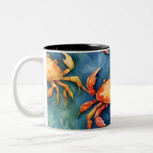 Tasse 2 Couleurs Crabes colorés et corail de mer côtiers à l'aquare