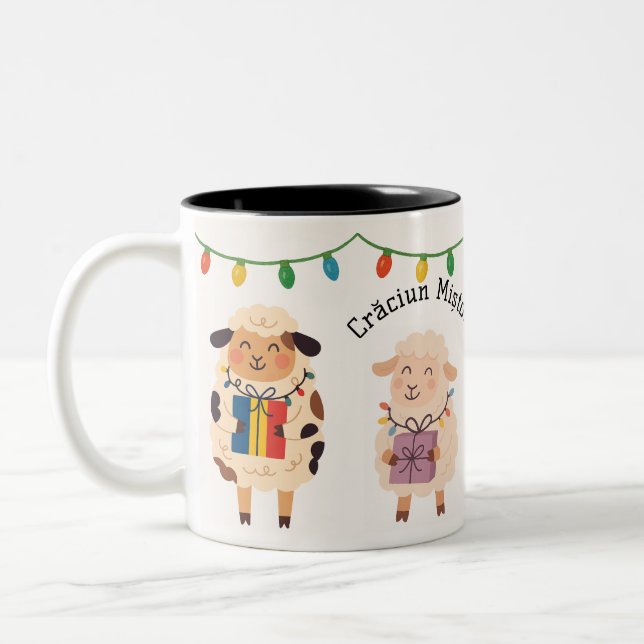 Tasse 2 Couleurs Crăciun Mișto Sheep Gift Romanian Holiday (Gauche)