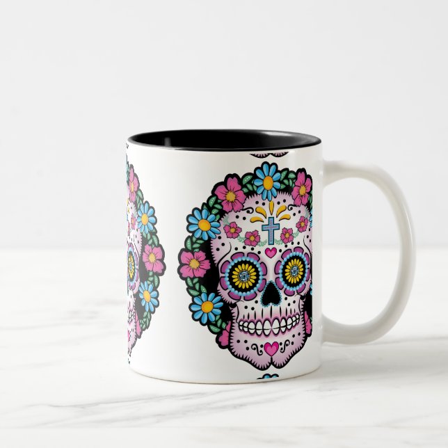 Tasse 2 Couleurs Crâne de Dia de los Muertos Sugar (Droit)