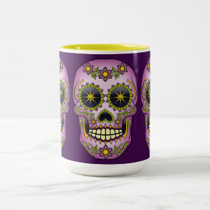 Tasse 2 Couleurs Crâne de sucre Floral pourpre