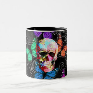 Tasse 2 Couleurs Crâne d'Imaginaire et papillons colorés