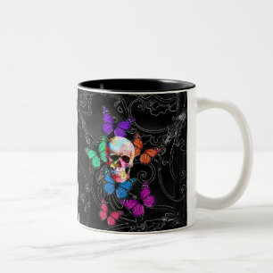 Tasse 2 Couleurs Crâne d'imaginaire et papillons colorés