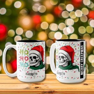 Tasse 2 Couleurs Crâne drôle avec chapeau de Père Noël Ho Ho Ho Noë